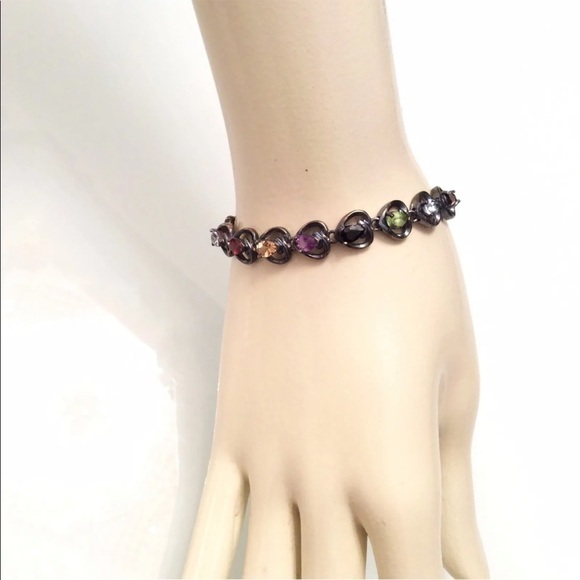 BADAVICI Natural Multi Gemstones Sterling Silver Heart Link Tennis Brace… - Picture 6 of 7